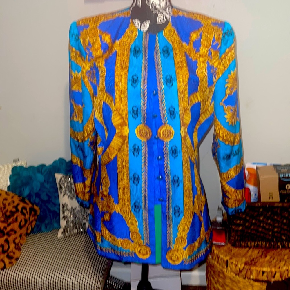Adrianna Papell Tops | Vintage Adrianna Papell Baroque Blue Gold